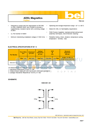 S560-6611-20 datasheet - ADSL Magnetics Fujitsu