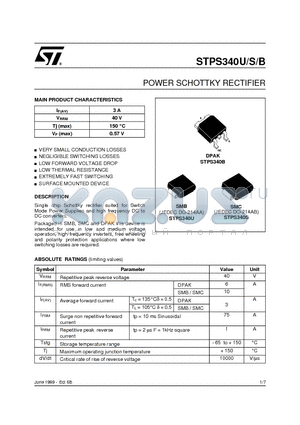 STPS340 datasheet - POWER SCHOTTKY RECTIFIER