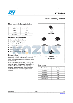 STPS340B datasheet - Power Schottky rectifier