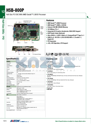 TF-HSB-800P-A10-VE datasheet - Half-Size PCI SBC With AMD Geode LX800 Processor
