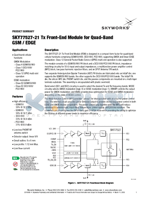 SKY77527-21 datasheet - Tx Front-End Module for Quad-Band GSM / EDGE