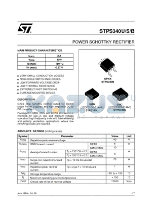 STPS340B-TR datasheet - POWER SCHOTTKY RECTIFIER