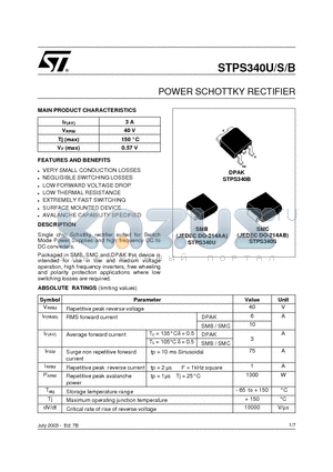 STPS340B-TR datasheet - POWER SCHOTTKY RECTIFIER