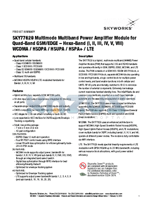 SKY77629-13 datasheet - Hybrid architecture: separate GSM, WCDMA paths