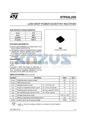 STPS3L25S datasheet - LOW DROP POWER SCHOTTKY RECTIFIER