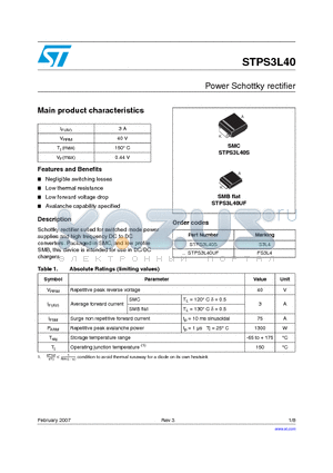 STPS3L40 datasheet - Power Schottky rectifier