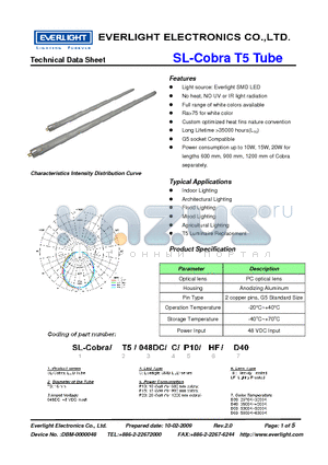 SL-COBRAT5TUBE datasheet - According to CIE publication: NO. 84 The measurement of luminous flux. Luminous intensity distribution was measured by Goniophotometer system.