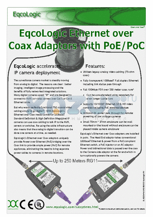 SL-EQCO-POE-0V4 datasheet - EqcoLogic Ethernet over Coal Adaptots with PoE/PoC