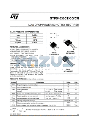 STPS4030CR datasheet - LOW DROP POWER SCHOTTKY RECTIFIER