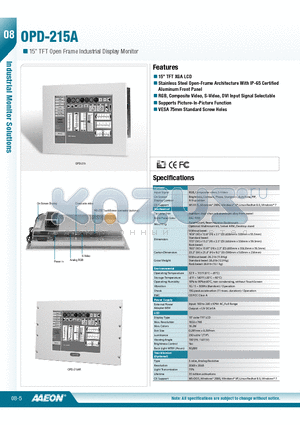 TF-OPD-215ABT-G1-1010 datasheet - 15 TFT XGA LCD