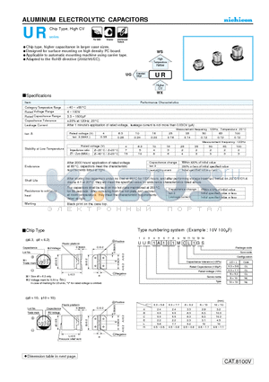 UUR1C102MNL datasheet - ALUMINUM ELECTROLYTIC CAPACITORS