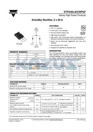 STPS40L45CW datasheet - Schottky Rectifier, 2 x 20 A