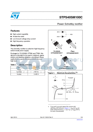 STPS40SM100C datasheet - Power Schottky rectifier