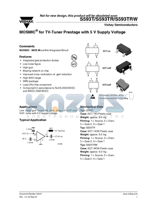 S593TRW datasheet - MOSMIC^ for TV-Tuner Prestage with 5 V Supply Voltage