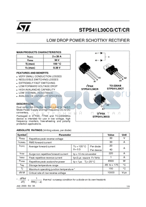 STPS41L30CR datasheet - LOW DROP POWER SCHOTTKY RECTIFIER