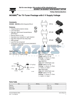 S595TXRW datasheet - MOSMIC^ for TV-Tuner Prestage with 5 V Supply Voltage