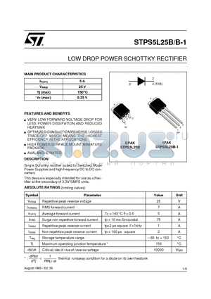 STPS5L25B datasheet - LOW DROP POWER SCHOTTKY RECTIFIER