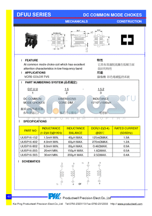 UUSP16-152 datasheet - DC COMMON MODE CHOKES