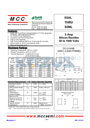 S5AL datasheet - 5 Amp Silicon Rectifier 50 to 1000 Volts