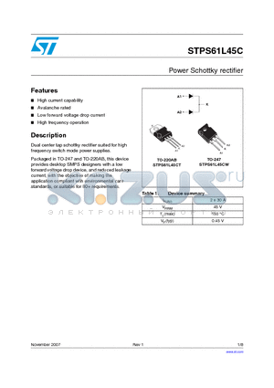 STPS61L45CT datasheet - Power Schottky rectifier