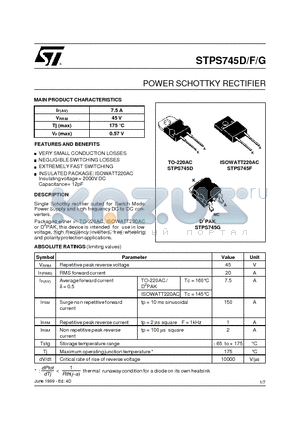 STPS745 datasheet - POWER SCHOTTKY RECTIFIER