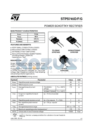 STPS745G datasheet - POWER SCHOTTKY RECTIFIER