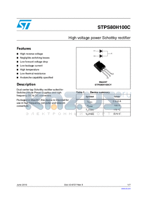STPS80H100C_10 datasheet - High voltage power Schottky rectifier