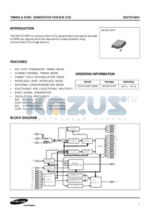S5C7214X01 datasheet - TIMING & SYNC. GENERATOR FOR B/W CCD