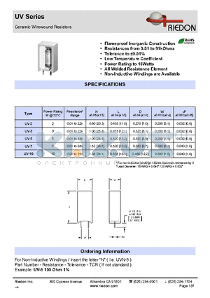 UV-10 datasheet - Ceramic Wirewound Resistors