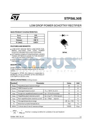 STPS8L30B-TR datasheet - LOW DROP POWER SCHOTTKY RECTIFIER