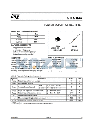 STPSL60 datasheet - POWER SCHOTTKY RECTIFIER