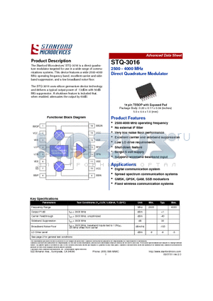 STQ-3016 datasheet - 2500 - 4000 MHz Direct Quadrature Modulator