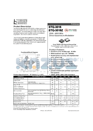 STQ-3016 datasheet - 2500 -4000 MHz Direct Quadrature Modulator