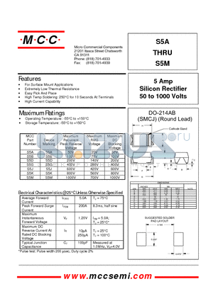 S5G datasheet - 5 Amp Silicon Rectifier 50 to 1000 Volts