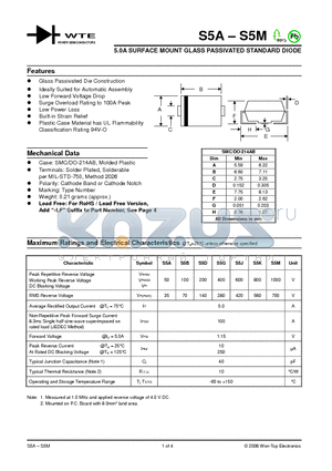 S5G datasheet - 5.0A SURFACE MOUNT GLASS PASSIVATED STANDARD DIODE