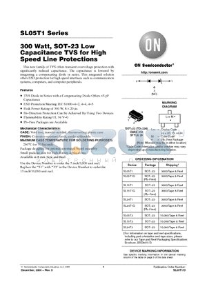 SL05T1 datasheet - 300 Watt, SOT-23 Low Capacitance TVS for High Speed Line Protections