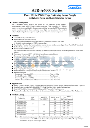 STR-A6051M datasheet - Power IC for PWM Type Switching Power Supply with Low Noise and Low Standby Power