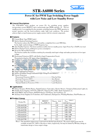 STR-A6079M datasheet - Power IC for PWM Type Switching Power Supply with Low Noise and Low Standby Power