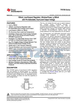 TPS78001DDCRG4 datasheet - 150mA, Low-Dropout Regulator, Ultralow-Power, IQ 500nA with Pin-Selectable, Dual-Level Output Voltage