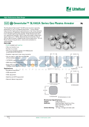 SL1002A260 datasheet - Greentube SL1002A Series Gas Plasma Arrester