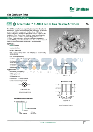 SL1003A450 datasheet - Greentube SL1003 Series Gas Plasma Arresters