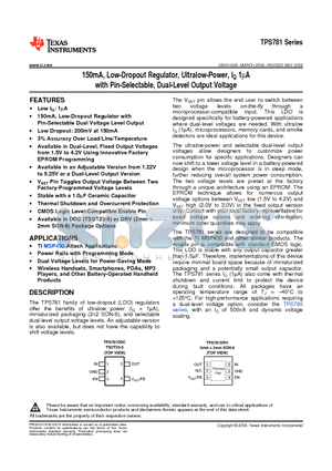 TPS78101DDCRG4 datasheet - 150mA, Low-Dropout Regulator, Ultralow-Power, IQ 1mA with Pin-Selectable, Dual-Level Output Voltage