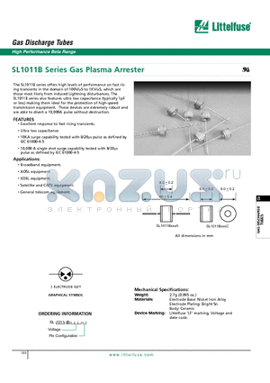 SL1011B500 datasheet - Gas Plasma Arrester