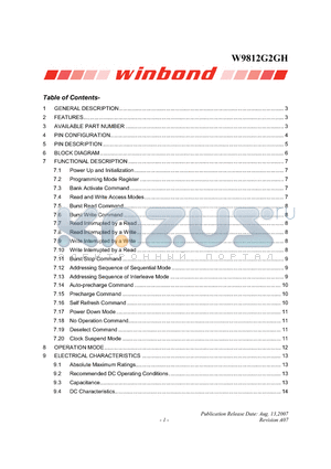 W9812G2GH-6 datasheet - a high-speed synchronous dynamic random access memory (SDRAM), organized as 1,048,576 words  4 banks  32 bits