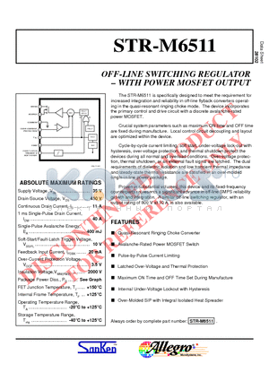 STR-M6511 datasheet - OFF-LINE SWITCHING REGULATOR  WITH POWER MOSFET OUTPUT