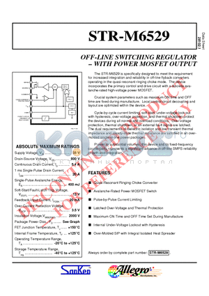 STR-M6529 datasheet - OFF-LINE SWITCHING REGULATOR . WITH POWER MOSFET OUTPUT