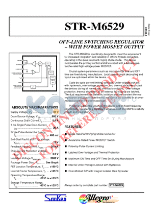 STR-M6529 datasheet - OFF-LINE SWITCHING REGULATOR WITH POWER MOSFET OUTPUT