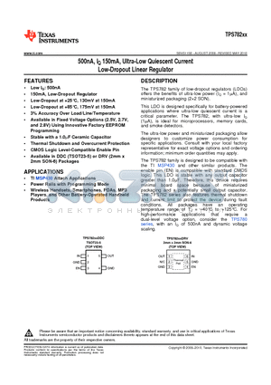 TPS78218DRVT datasheet - 500nA, IQ 150mA, Ultra-Low Quiescent Current Low-Dropout Linear Regulator