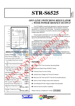 STR-S6525 datasheet - OFF-LINE SWITCHING REGULATOR  WITH POWER MOSFET OUTPUT