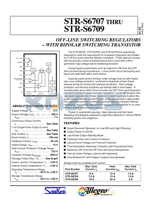 STR-S6708 datasheet - OFF-LINE SWITCHING REGULATORS  WITH BIPOLAR SWITCHING TRANSISTOR